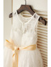 Ivory Lace Tea Length Rustic Flower Girl Dress